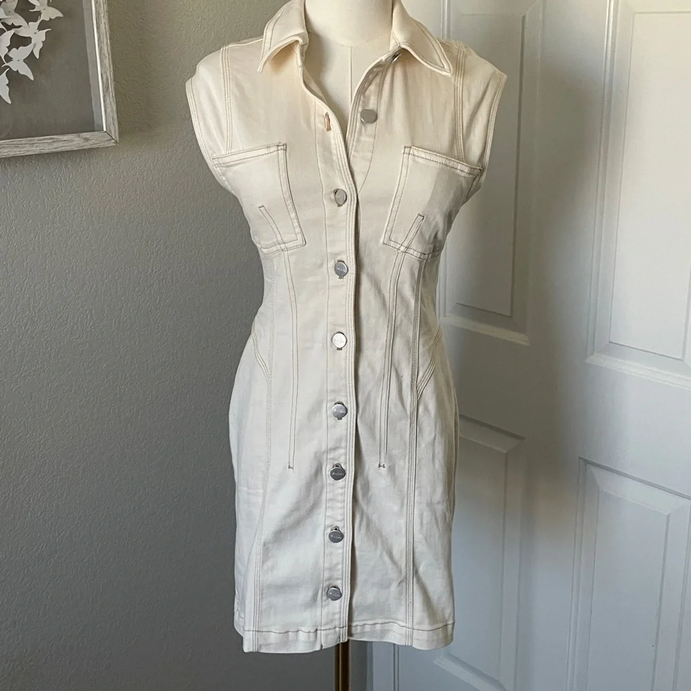 Pilcro Seamed Button-Front Denim Mini Dress from Anthropologie - Picture 2 of 5